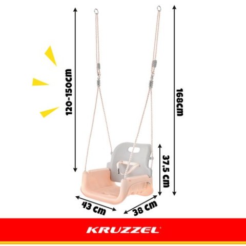 Huśtawka dla dzieci 3w1 szaro-beżowa Kruzzel