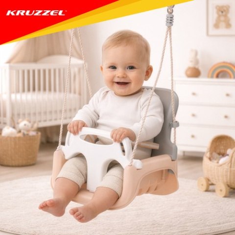 Huśtawka dla dzieci 3w1 szaro-beżowa Kruzzel