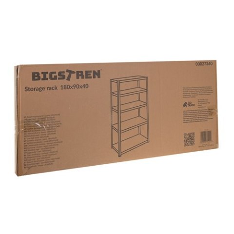 Regał Magazynowy Metalowy 180x90x40 1000 kg 5 Półek BIGSTREN Czarny