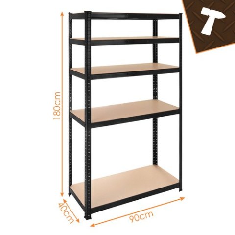 Regał Magazynowy Metalowy 180x90x40 1000 kg 5 Półek BIGSTREN Czarny