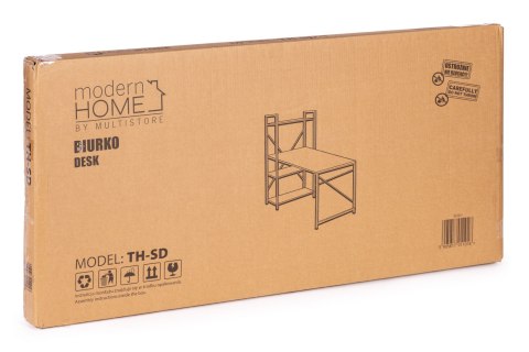Biurko komputerowe szkolne 120x60 cm regał z 3 półkami postarzany orzech loft ModernHome