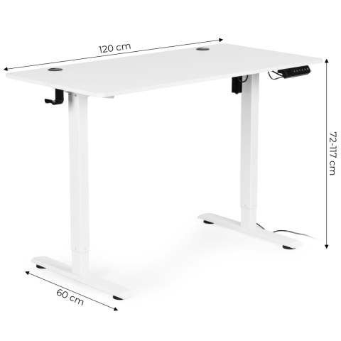 Biurko elektryczne regulowane 120x60 cm regulacja wysokości 72-117 cm białe ModernHome