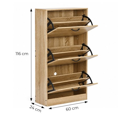 Szafka na buty 3-komorowa 60 cm uchylna do przedpokoju loft jasny dąb ModernHome