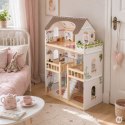 Drewniany domek dla lalek Laura 3 piętra 5 pomieszczeń 15 mebelków ECOTOYS