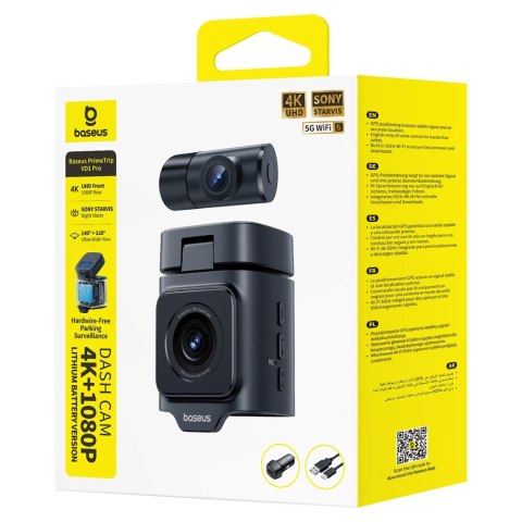 Kamera samochodowa wideorejestrator z akumulatorem 4K 1080p WiFi GPS - czarny