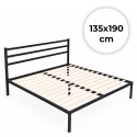 Łóżko metalowe 135x190 cm ze stelażem i zagłówkiem minimalistyczna czarna rama ModernHome