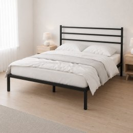 Łóżko metalowe 135x190 cm ze stelażem i zagłówkiem minimalistyczna czarna rama ModernHome