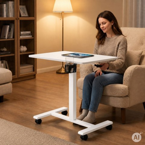 Mobilne biurko 70x48 cm stolik pod laptopa regulacja wysokości 71,5-112 cm białe ModernHome