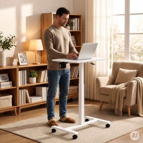 Mobilne biurko 70x48 cm stolik pod laptopa regulacja wysokości 71,5-112 cm białe ModernHome