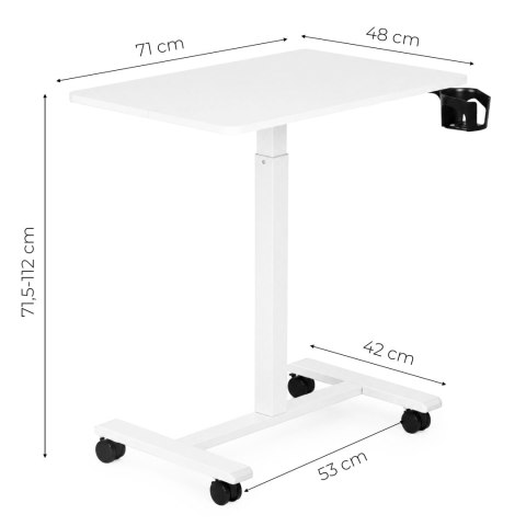 Mobilne biurko 70x48 cm stolik pod laptopa regulacja wysokości 71,5-112 cm białe ModernHome