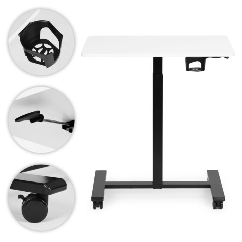 Mobilne biurko 70x48 cm stolik pod laptopa regulacja wysokości 71,5-112 cm biały blat ModernHome