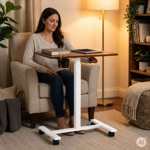 Mobilne biurko 70x48 cm stolik pod laptopa regulacja wysokości 71,5-112 cm brązowy blat ModernHome