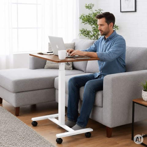 Mobilne biurko 70x48 cm stolik pod laptopa regulacja wysokości 71,5-112 cm brązowy blat ModernHome