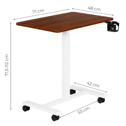 Mobilne biurko 70x48 cm stolik pod laptopa regulacja wysokości 71,5-112 cm brązowy blat ModernHome