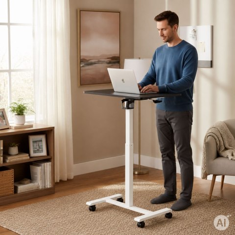 Mobilne biurko 70x48 cm stolik pod laptopa regulacja wysokości 71,5-112 cm czarny blat ModernHome