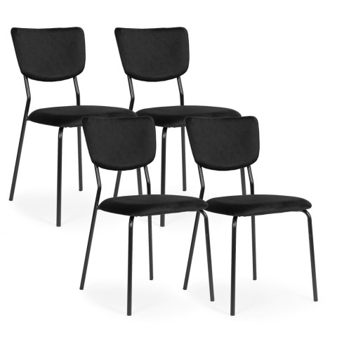 Komplet 4 krzeseł welurowych do jadalni i salonu czarne ModernHome