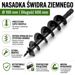Świder do ziemi / świder ogrodowy / świder ślimakowy do urządzenia wiertniczego 100x600 mm