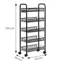 Metalowy regał mobliny organizer łazienkowy kuchenny z 5 półkami kółka czarny ModernHome