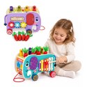 Drewniana kostka edukacyjna słonik 8w1 wózek sorter cymbałki łowienie robaczków ECOTOYS