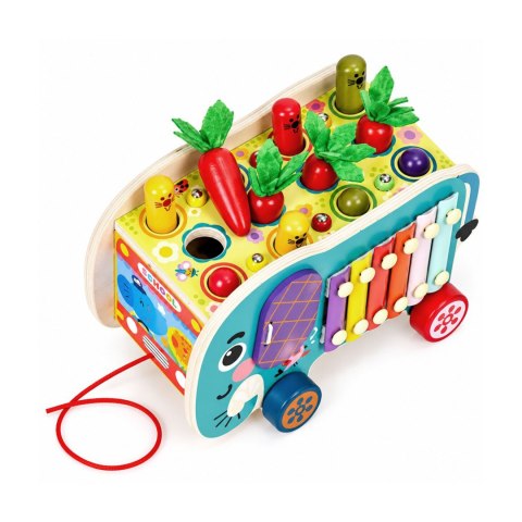 Drewniana kostka edukacyjna słonik 8w1 wózek sorter cymbałki łowienie robaczków ECOTOYS