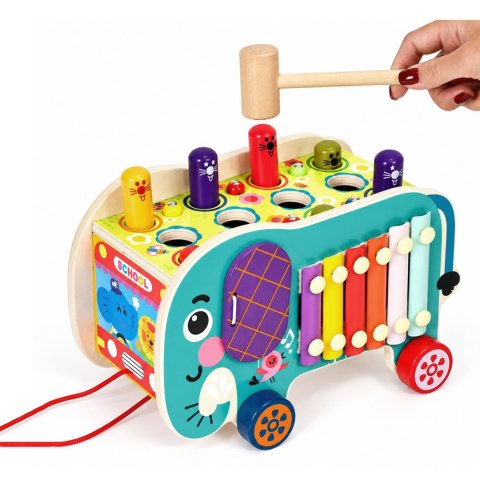 Drewniana kostka edukacyjna słonik 8w1 wózek sorter cymbałki łowienie robaczków ECOTOYS