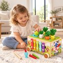 Drewniana kostka edukacyjna żabka 8w1 wózek sorter cymbałki łowienie robaczków ECOTOYS