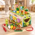 Drewniana kostka edukacyjna żabka 8w1 wózek sorter cymbałki łowienie robaczków ECOTOYS