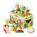 Drewniana kostka edukacyjna żabka 8w1 wózek sorter cymbałki łowienie robaczków ECOTOYS