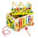 Drewniana kostka edukacyjna żabka 8w1 wózek sorter cymbałki łowienie robaczków ECOTOYS