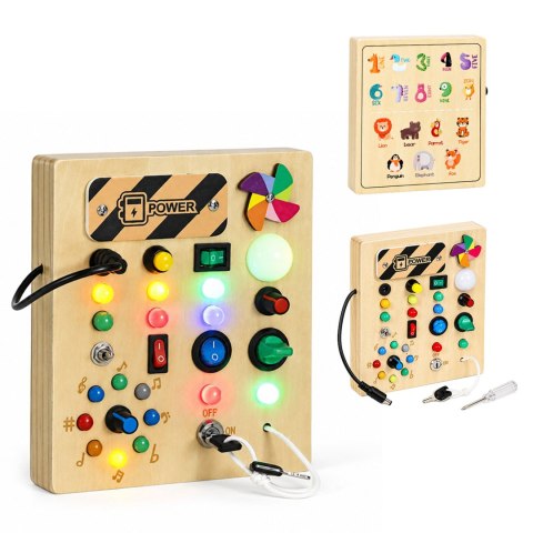 Drewniana tablica manipulacyjna interaktywna przełączniki światła LED ECOTOYS
