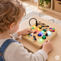 Drewniana tablica manipulacyjna interaktywna przełączniki światła LED ECOTOYS