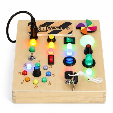 Drewniana tablica manipulacyjna interaktywna przełączniki światła LED ECOTOYS