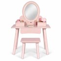 Drewniana toaletka dziecięca lustro LED szuflada taboret 6 akcesoriów różowa ECOTOYS