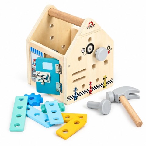 Drewniany domek z narzędziami zestaw majsterkowicza młotek śrubki 32 elementy ECOTOYS