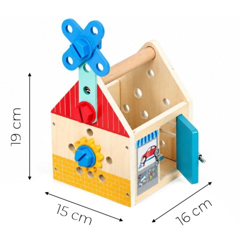 Drewniany domek z narzędziami zestaw majsterkowicza młotek śrubki 32 elementy ECOTOYS
