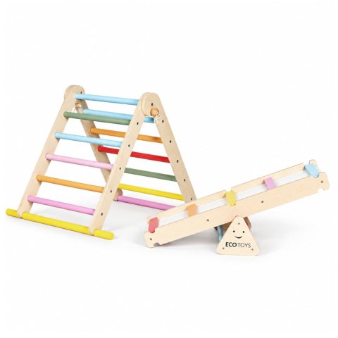 Drewniany plac zabaw dla dzieci zestaw wspinaczkowy Montessori drabinka równoważnia LUNA ECOTOYS