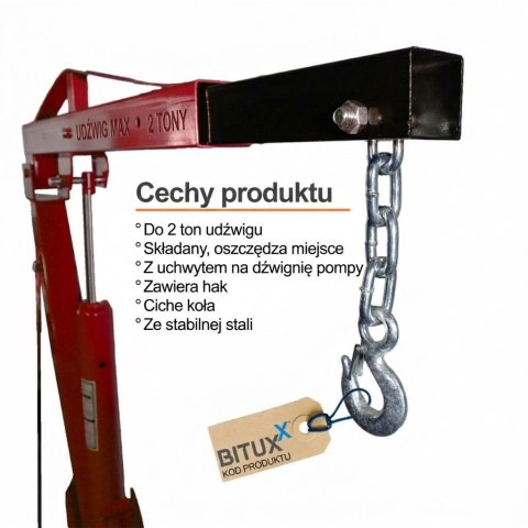Składany hydrauliczny żuraw warsztatowy / podnośnik do silników 2000 kg, czerwony, BITUXX