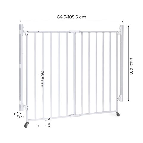 Bramka barierka zabezpieczająca 65-106 cm na schody i drzwi stal kółka biała ECOTOYS