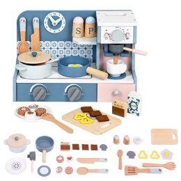 Drewniana mini kuchnia dla dzieci ekspres do kawy zestaw 27 akcesoriów ECOTOYS