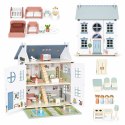 Drewniany domek dla lalek Lily otwierany 3 piętra 5 pomieszczeń meble figurki ECOTOYS