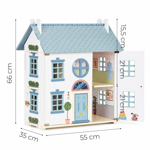 Drewniany domek dla lalek Lily otwierany 3 piętra 5 pomieszczeń meble figurki ECOTOYS