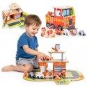 Drewniany garaż zestaw straży pożarnej 2w1 - remiza i wóz 2 piętra figurki pojazdy ECOTOYS