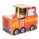 Drewniany garaż zestaw straży pożarnej 2w1 - remiza i wóz 2 piętra figurki pojazdy ECOTOYS