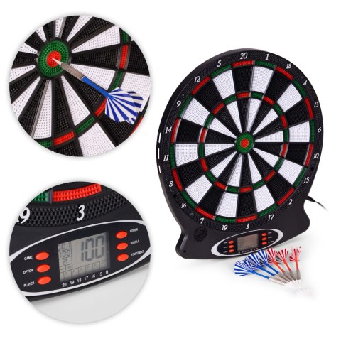 Elektroniczna tarcza do darta gry w rzutki lotki tablica LCD 38 cm 18 gier zestaw 6 rzutek