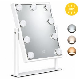 Lustro do makijażu LED 25x30 cm kosmetyczne podświetlane 3 barwy 9 żarówek ModernHome