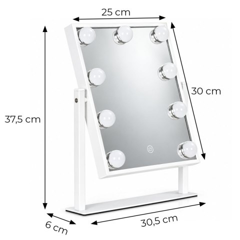 Lustro do makijażu LED 25x30 cm kosmetyczne podświetlane 3 barwy 9 żarówek ModernHome