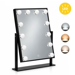 Lustro do makijażu LED 30x40 cm kosmetyczne podświetlane 3 barwy 12 żarówek czarne ModernHome