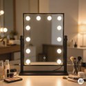 Lustro do makijażu LED 30x40 cm kosmetyczne podświetlane 3 barwy 12 żarówek czarne ModernHome