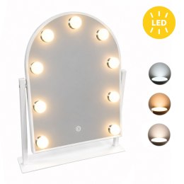 Lustro do makijażu LED 30x40 cm kosmetyczne podświetlane 3 barwy 9 żarówek ModernHome