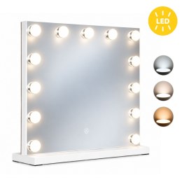Lustro do makijażu LED 50x40 cm kosmetyczne podświetlane 3 barwy 13 żarówek ModernHome